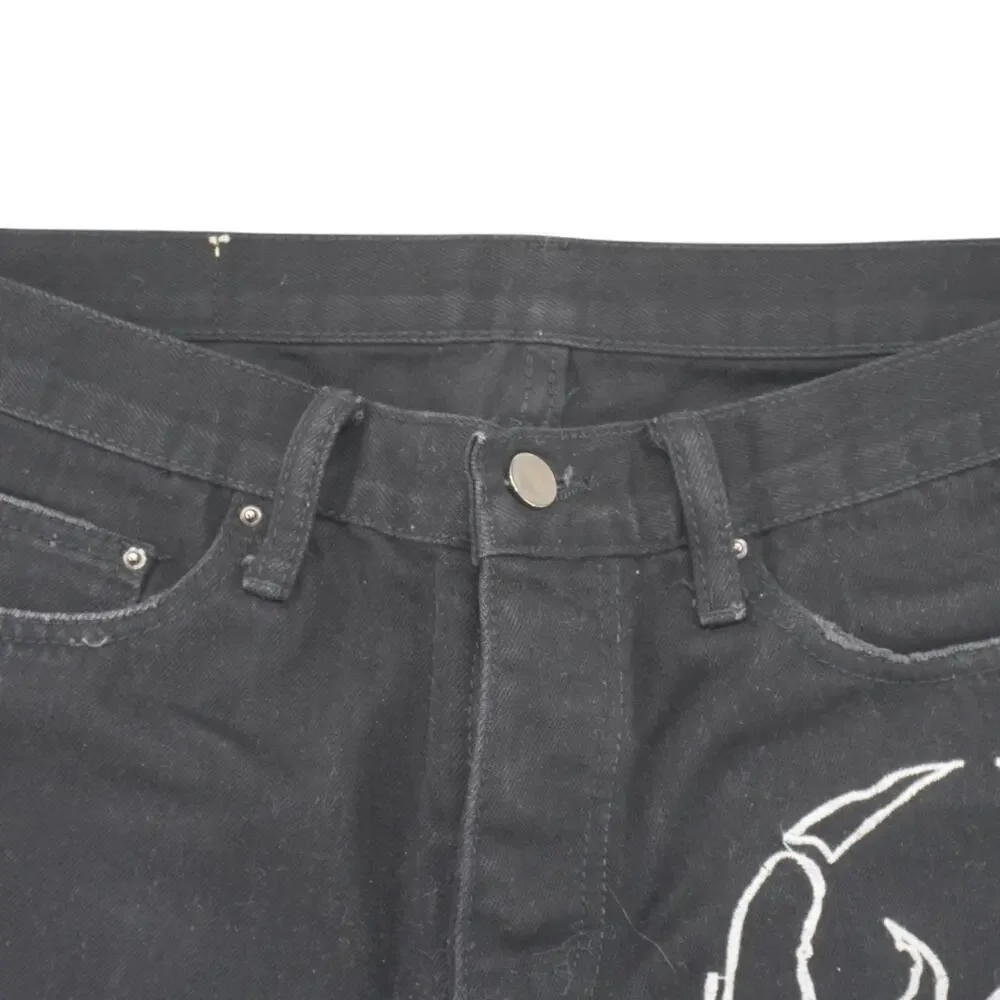 MNML Black Skull Cross Graphic Jeans Men’s 32 — Zip Hem Punk Goth Streetwear